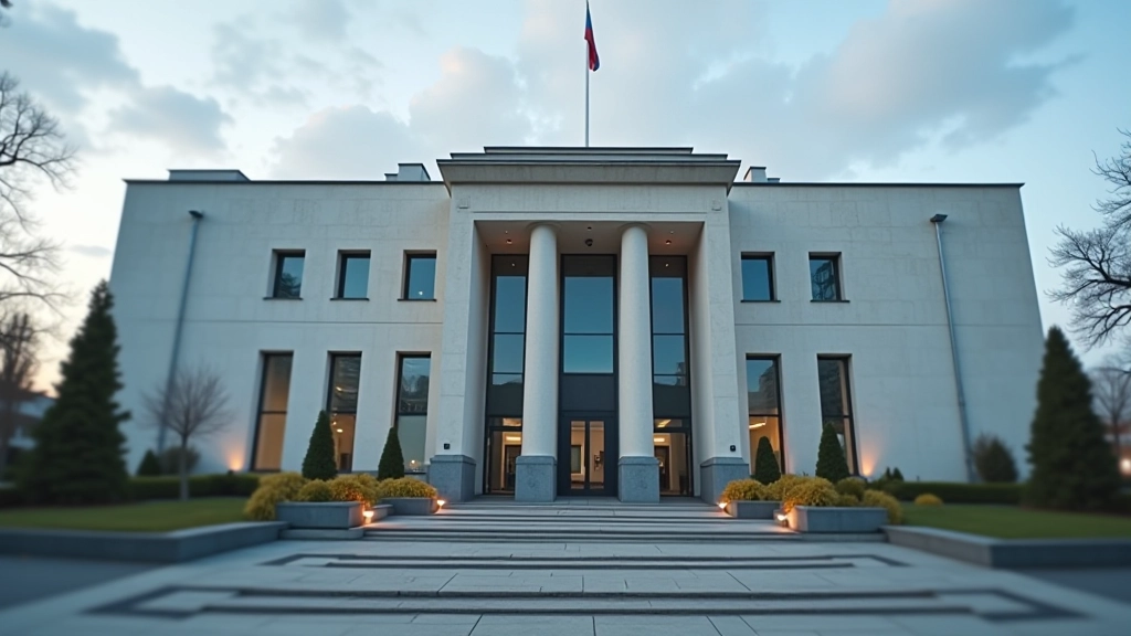 Bankas ēka un finanšu simoli, atspoguļojot Centrālās bankas lomu ekonomikā